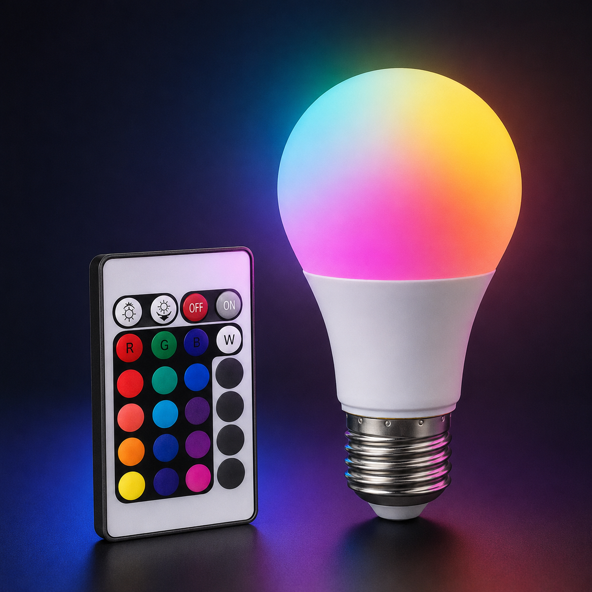 E27 RGB LED bulb with 24-key remote control