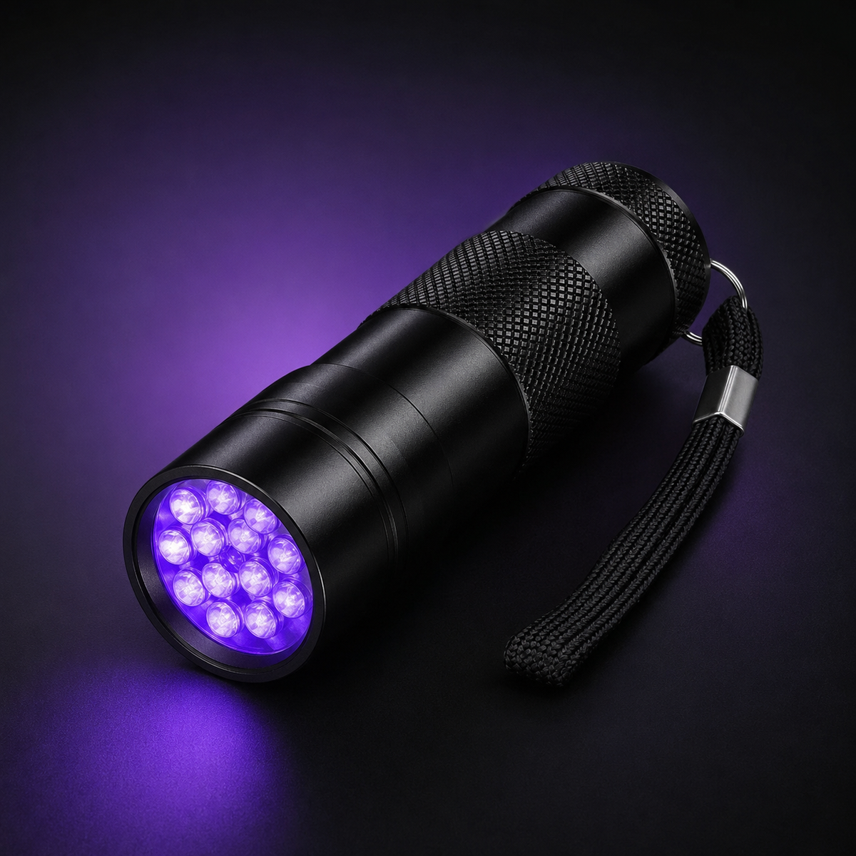 395 nm UV flashlight in a premium studio setting